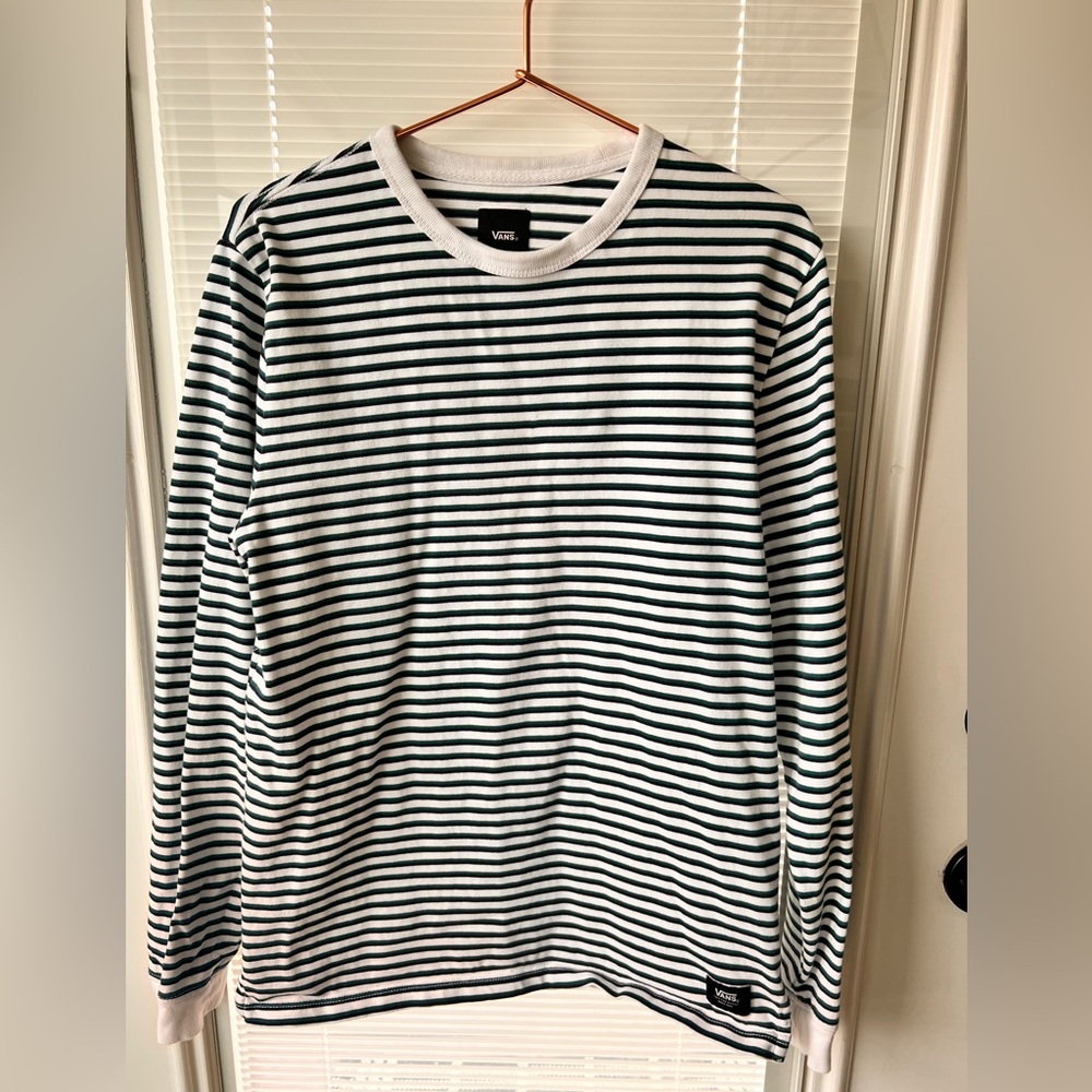 Vans Women’s  Black Green White Striped Long Sleeve Tee